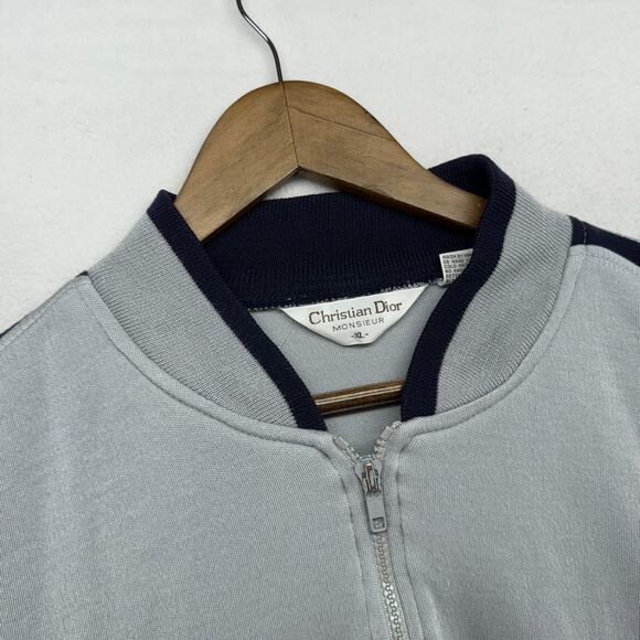 Vintage Christian Dior Track Jacket Men's XL Blue Gray Zip Pockets Monsieur 80s - Picture 3 of 11